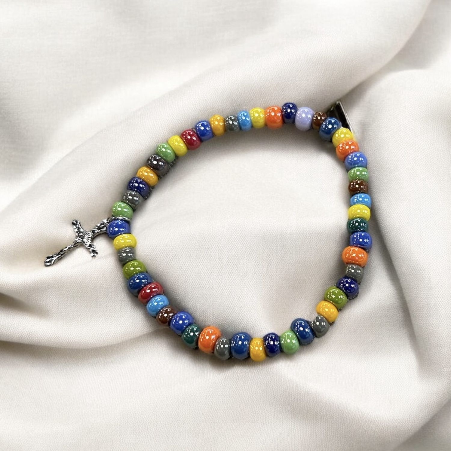 Sturzinger Bracelet Multi Bead with Cross Charm
