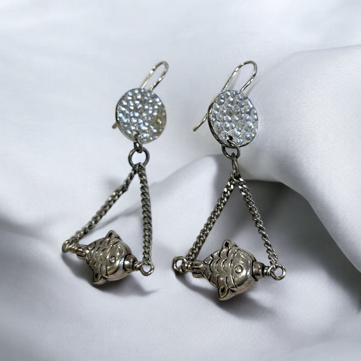 Nadeau Earring Pewter Fish on Chains