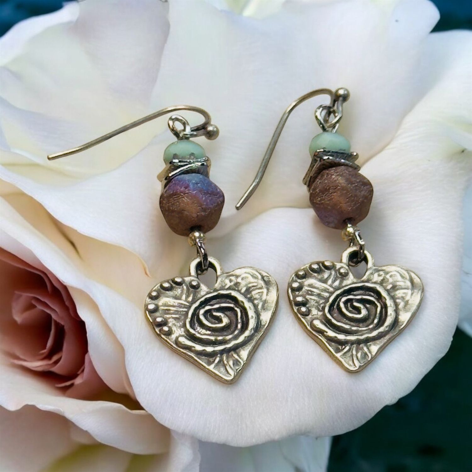 Garnish Earring Silver Plated Heart with Czech Glass