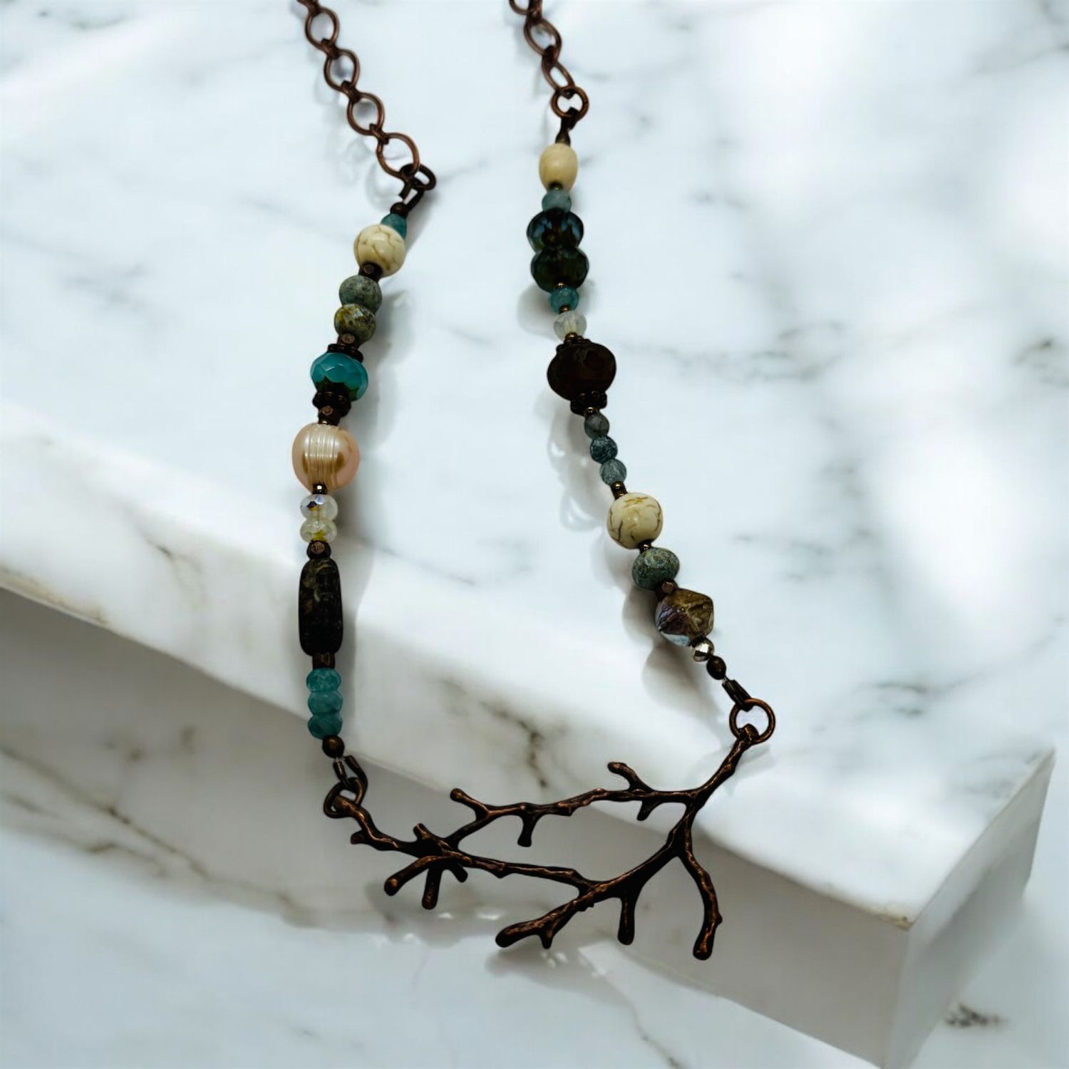 Garnish Necklace Beaded Copper Branch