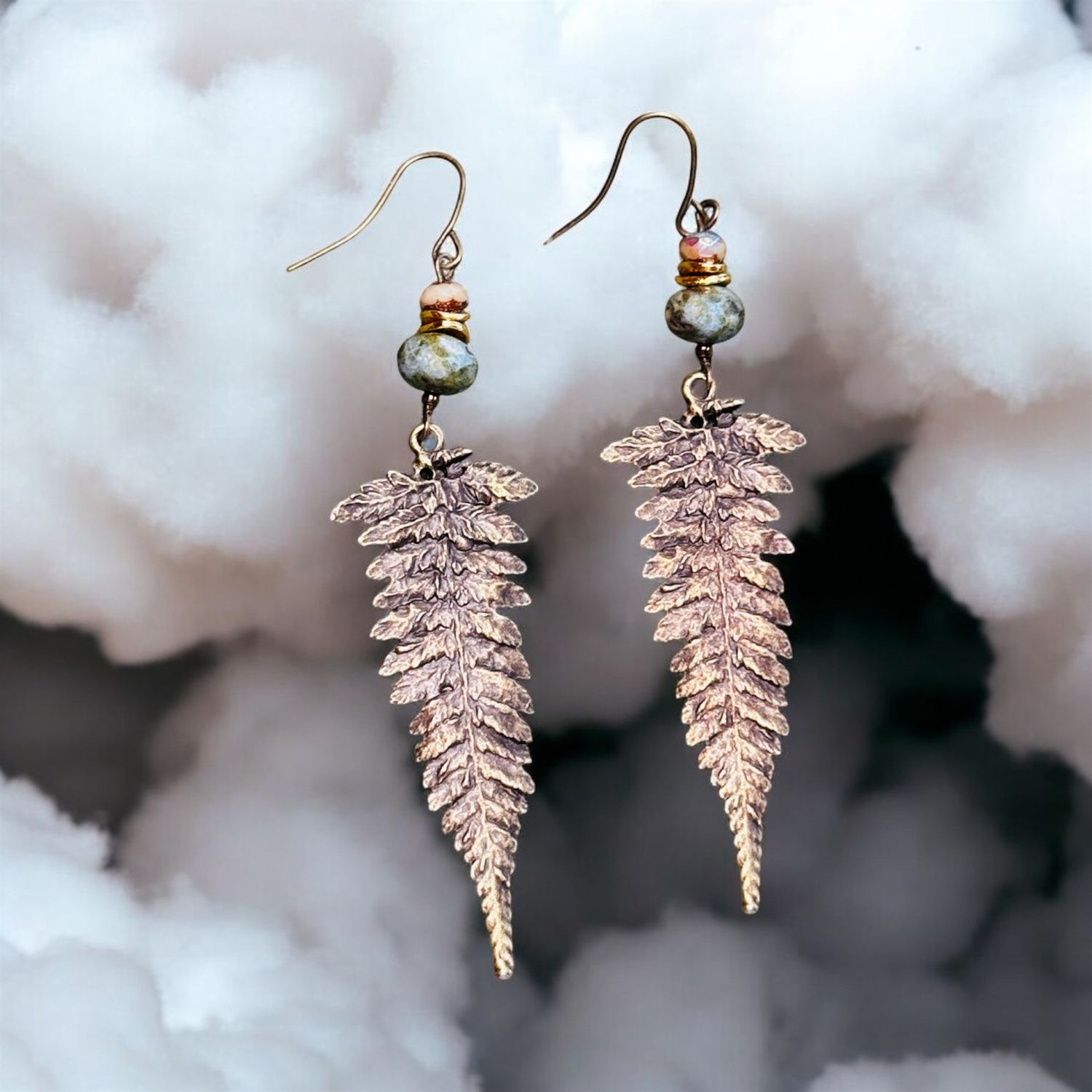 Garnish Earrings Blue Czech Glass Fern
