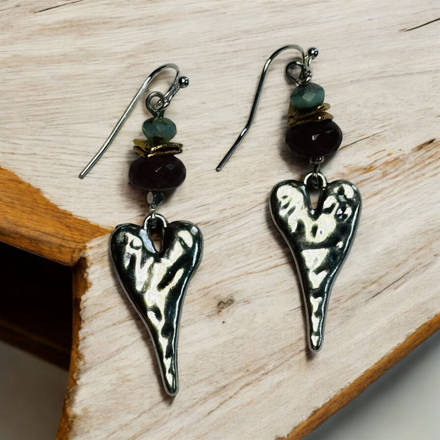 Garnish Earrings Heartbeat Silver Plated with Strawberry Quartz