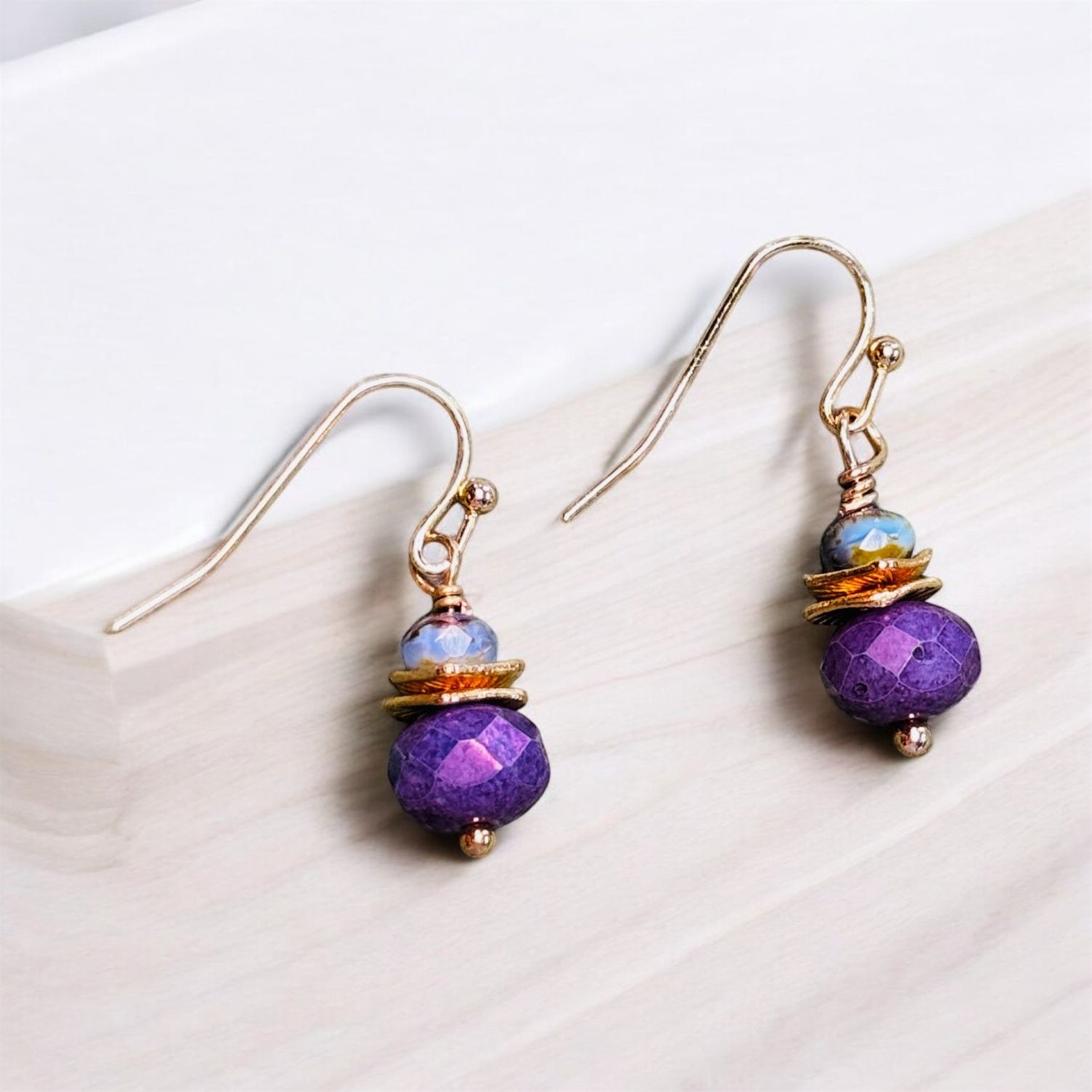 Garnish Earrings Purple Czech Glass