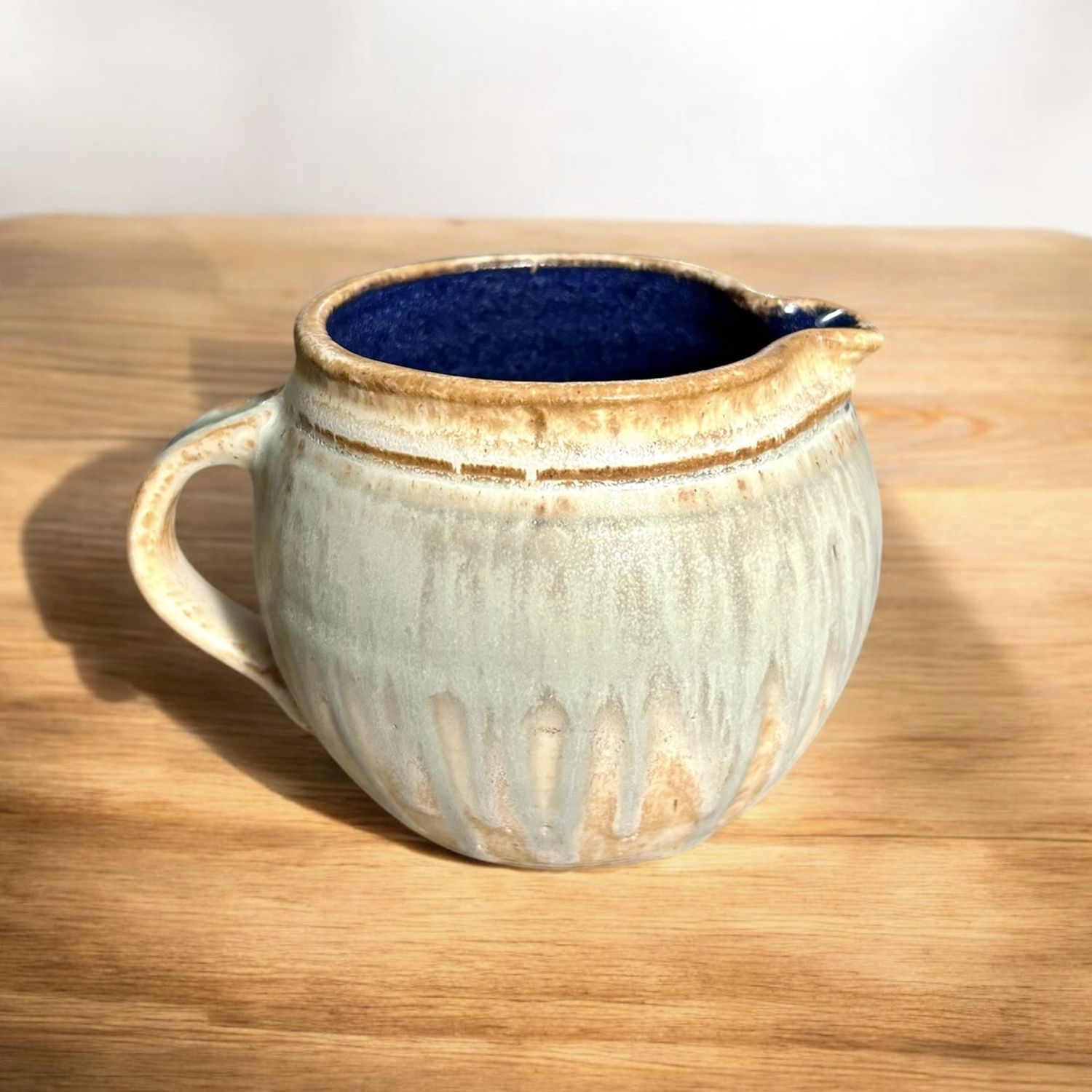 Stoler Pitcher Sage Green &amp; Tan w. Cobalt Interior
