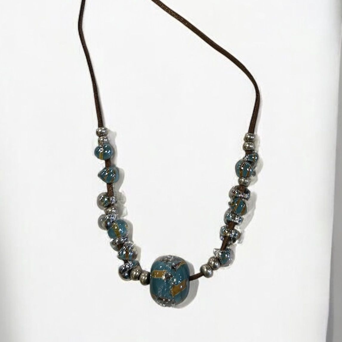 Nadeau Necklace Unicorn Glass Beads on Leather Cord