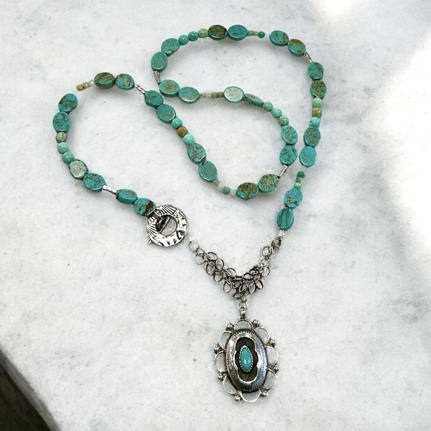 Nadeau Necklace Turquoise and Silver Plated Pendant