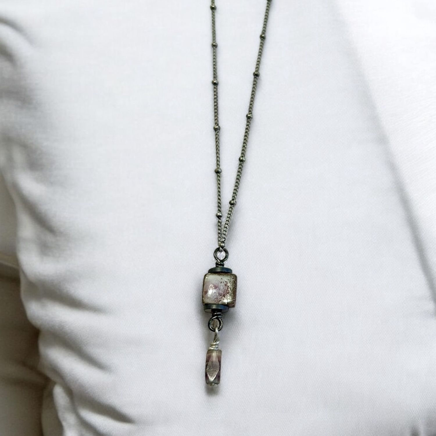Nadeau Necklace Ceramic Square Pendant with Glass Crystal