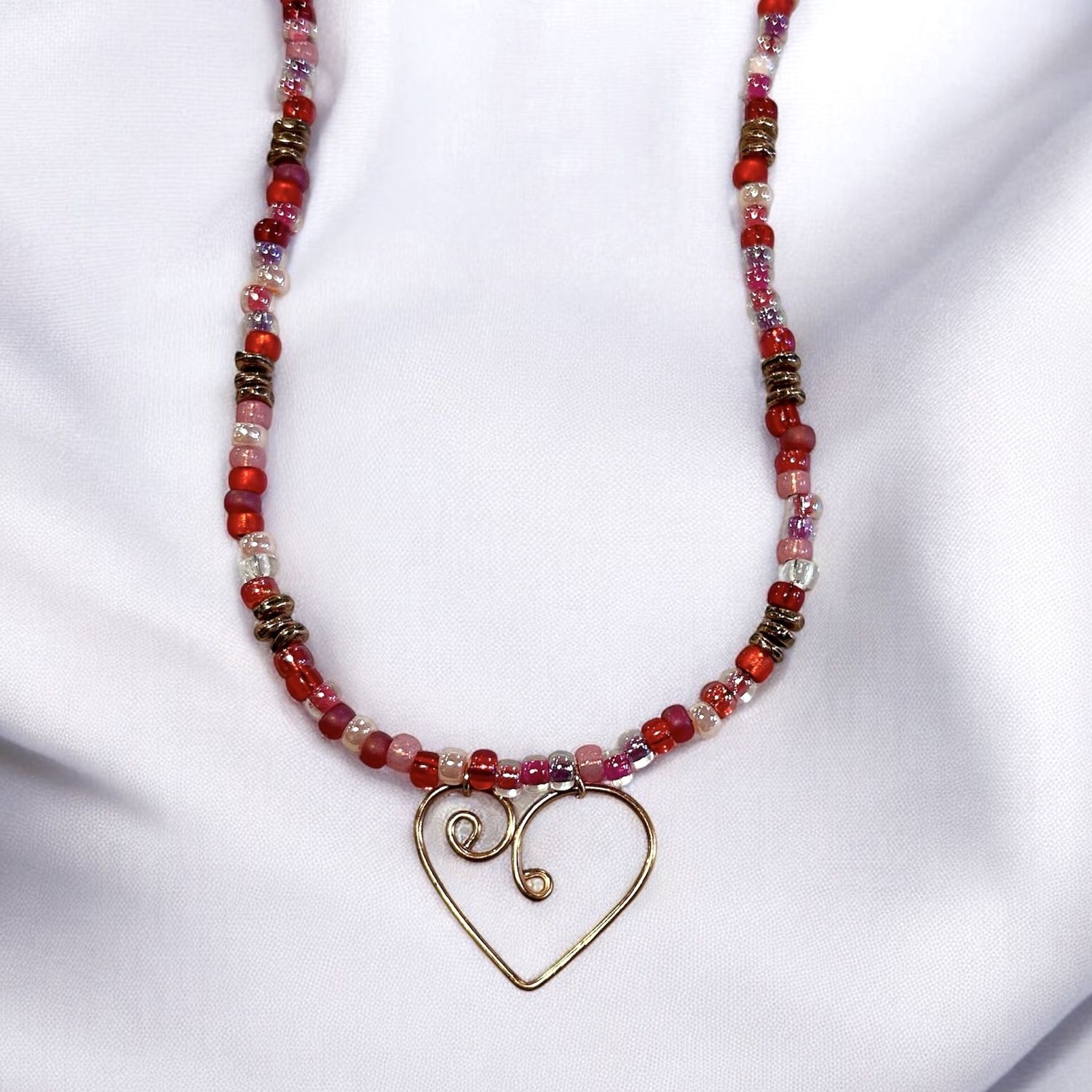 Nadeau Necklace Copper Heart on Seed Beads