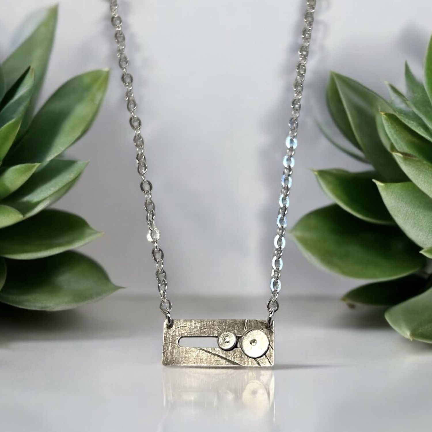 Bent Metal Necklace Narrow Rectangle w/2 Slides