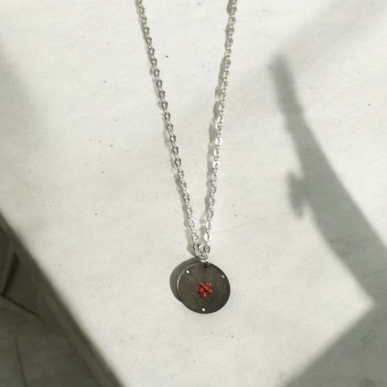 Bent Metal Necklace Coral Silk