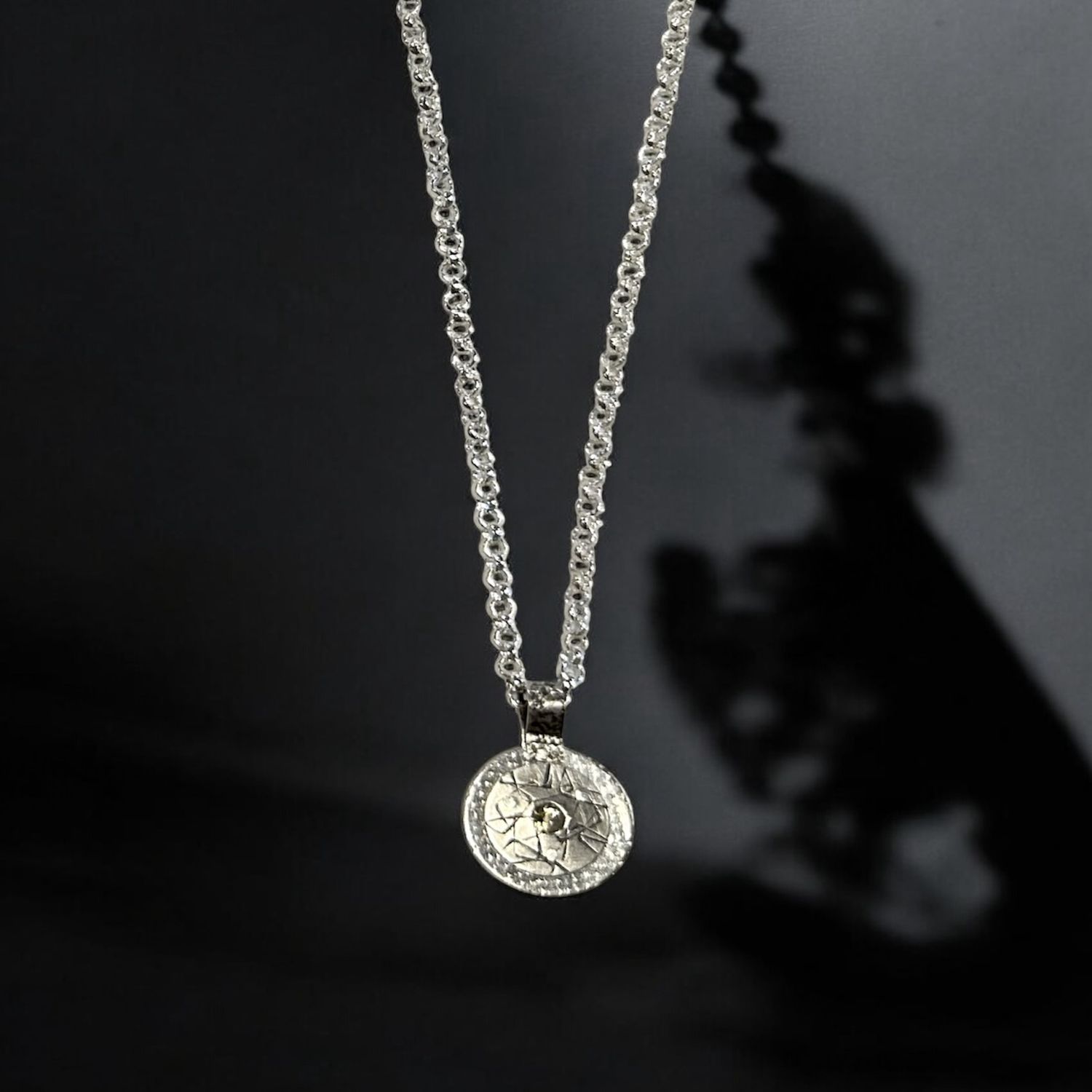 Bent Metal Necklace Citrine in Circle