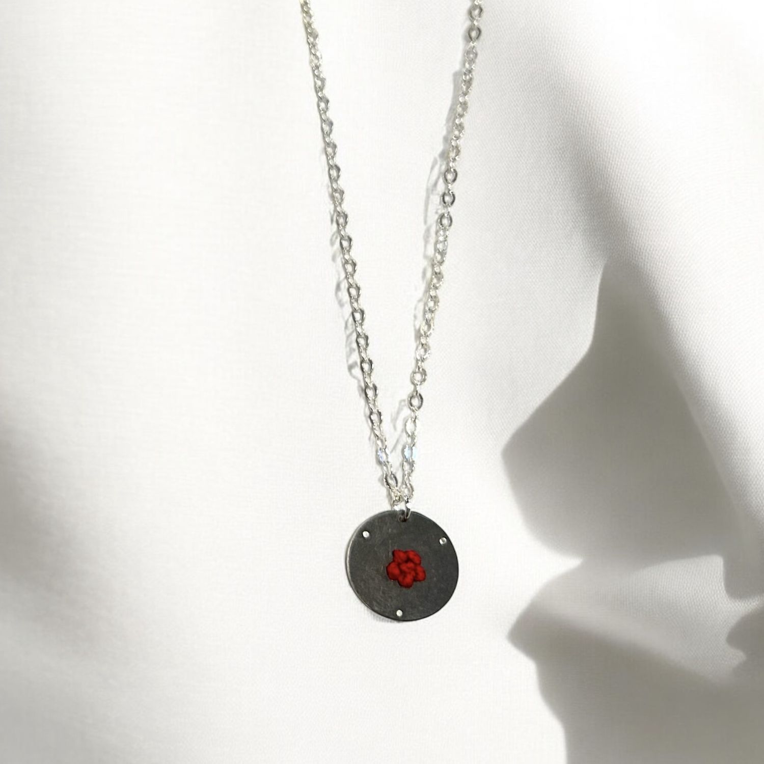 Bent Metal Necklace Red Silk