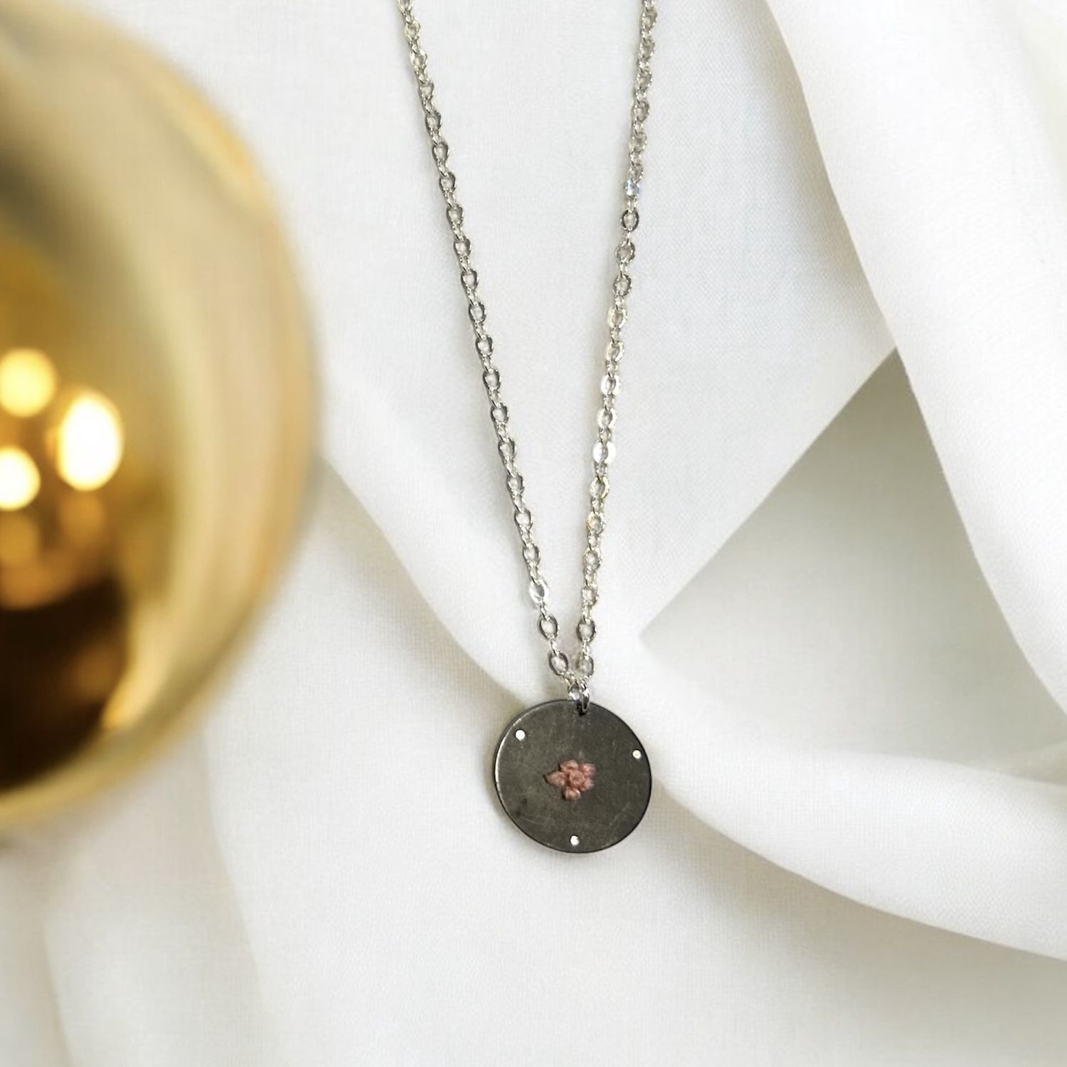 Bent Metal Necklace Pink Silk