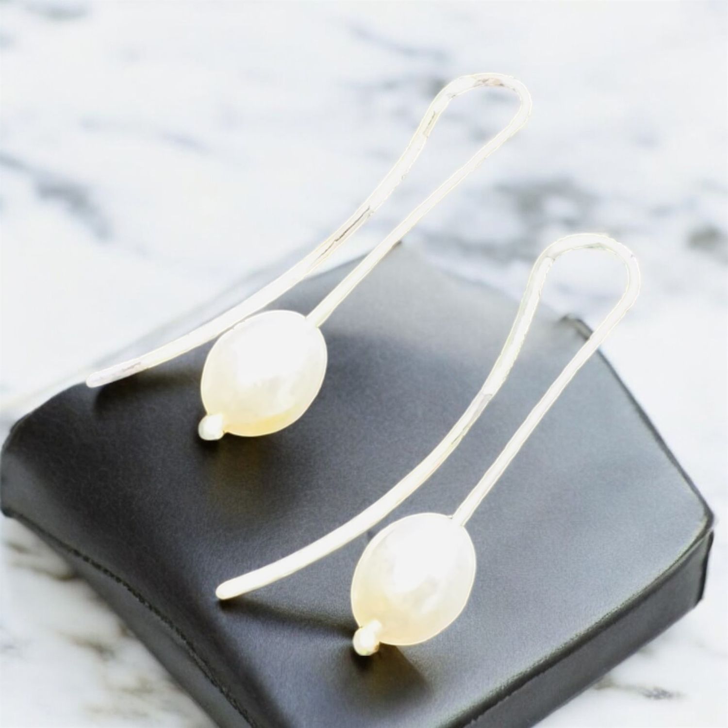 Gray Earring Pearl Drop Large