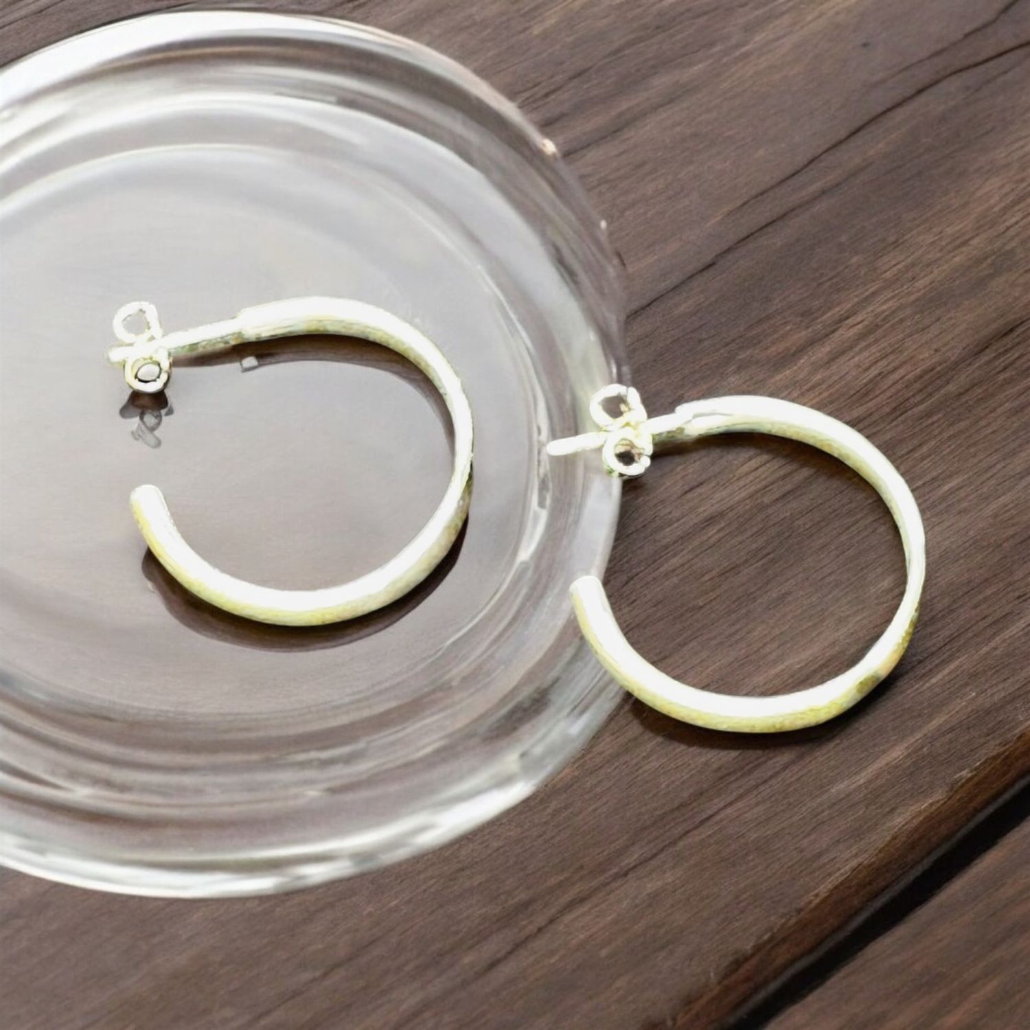 Gray Earrings Silver Simple Hoops Small