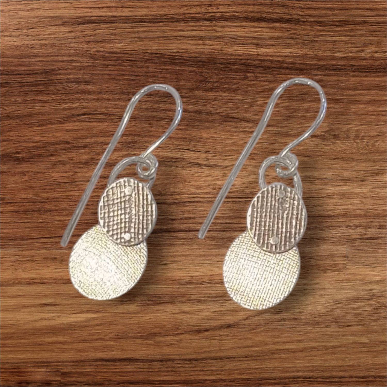 Bent Metal Earring  Dangle Dual Texture Circles