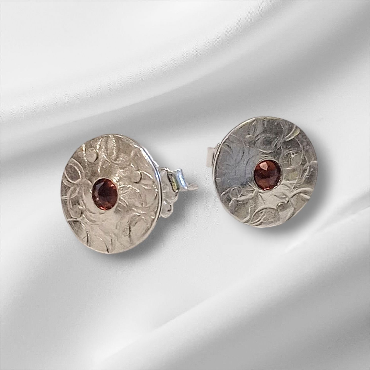 Bent Metal Earring Garnet Circles Posts