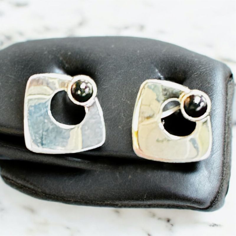 Gray Black Onyx Earrings