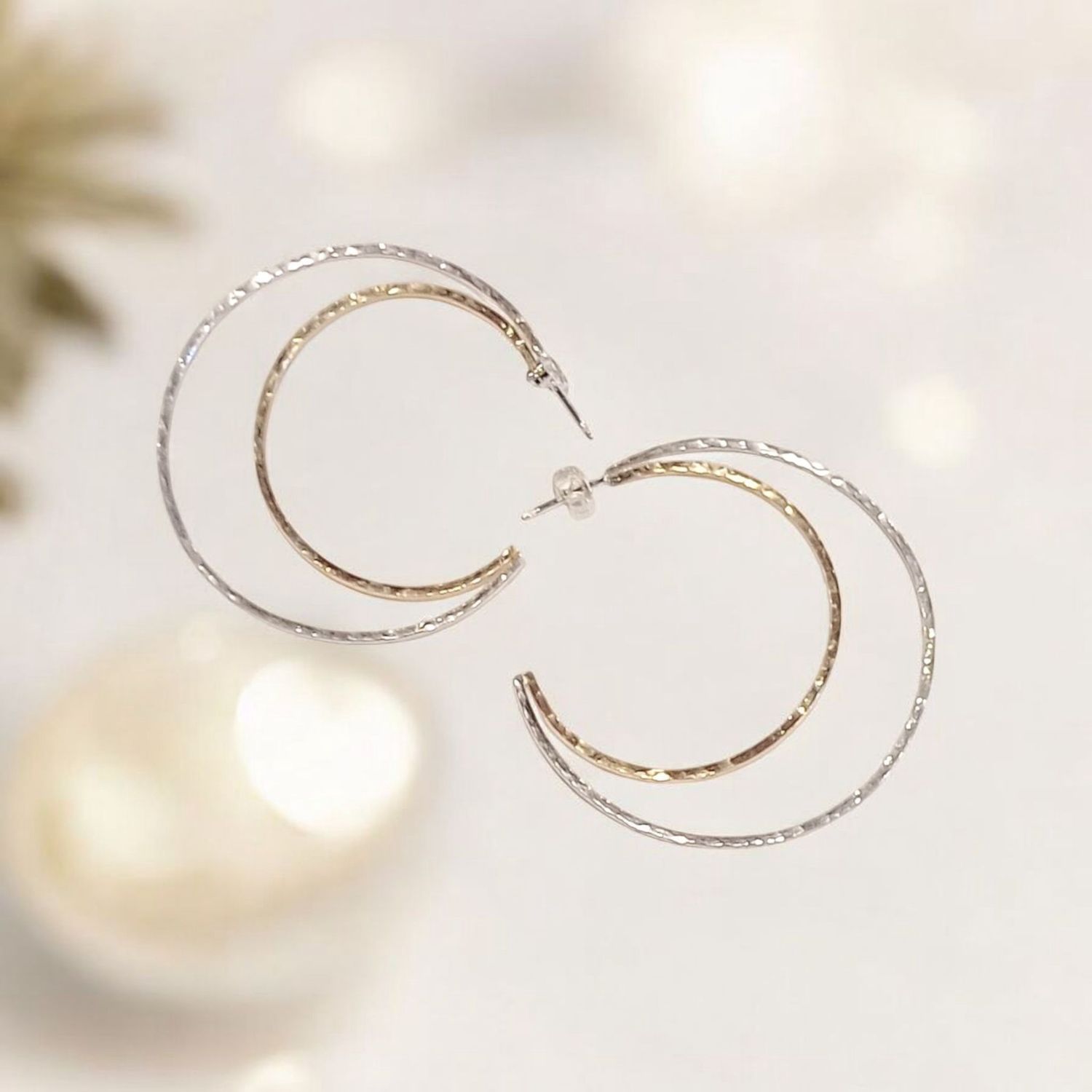 Steel Earrings Post Mixed Metal Hoops