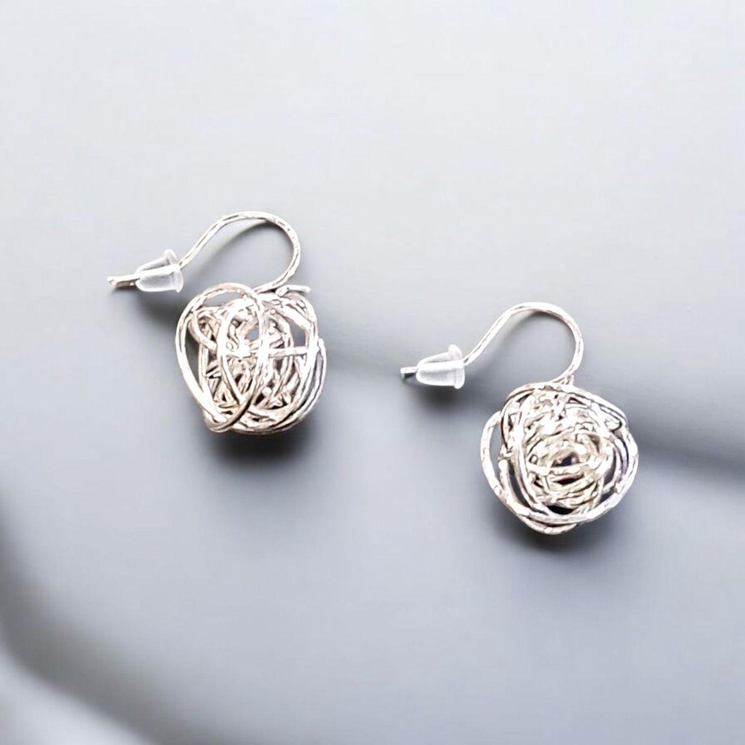 Steel Earrings Twisted Metal Ball  Sterling Silver