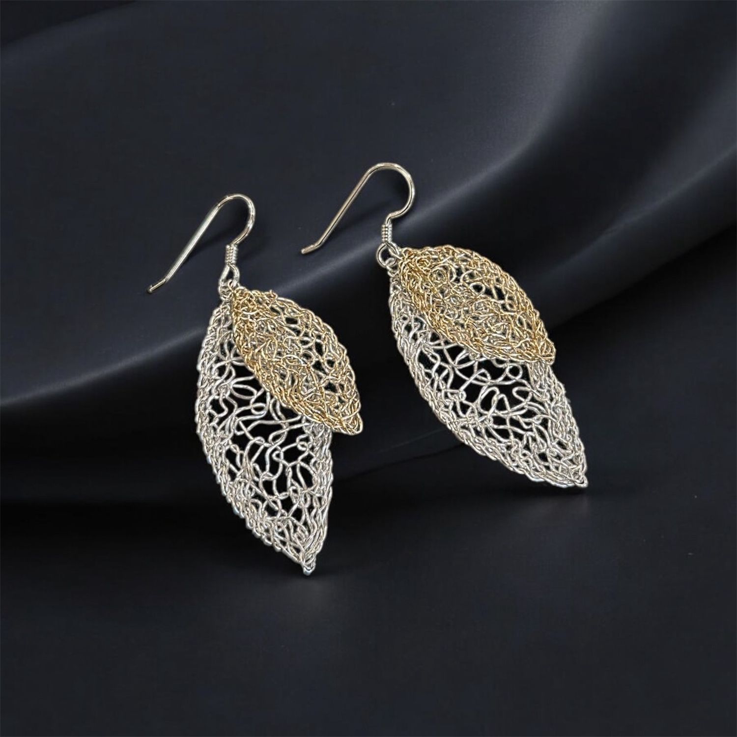 MetaLace Earrings Gold and Silver Leaves