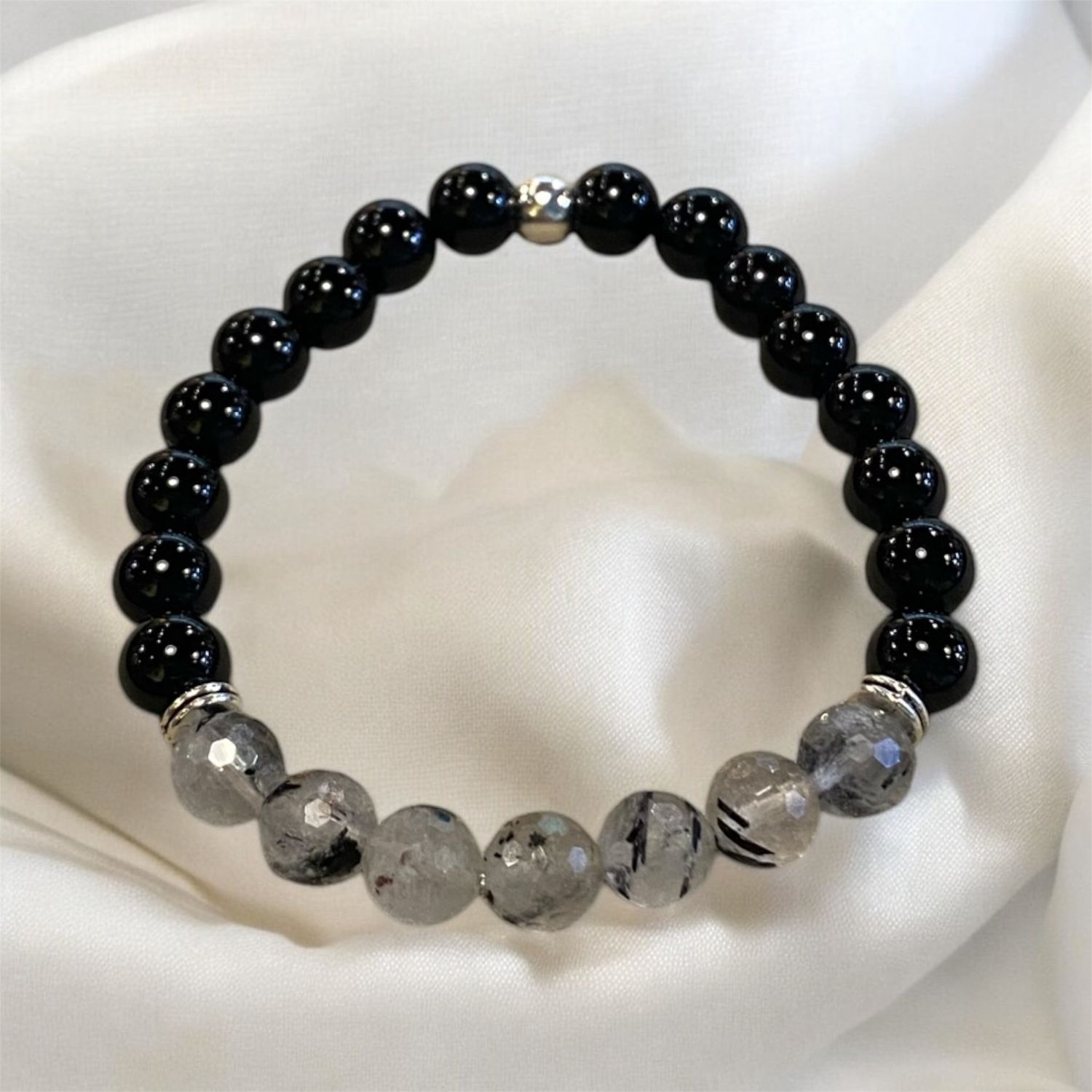 Very Visser Stretch Bracelet Black Jasper + Rutilated Quartz Beads