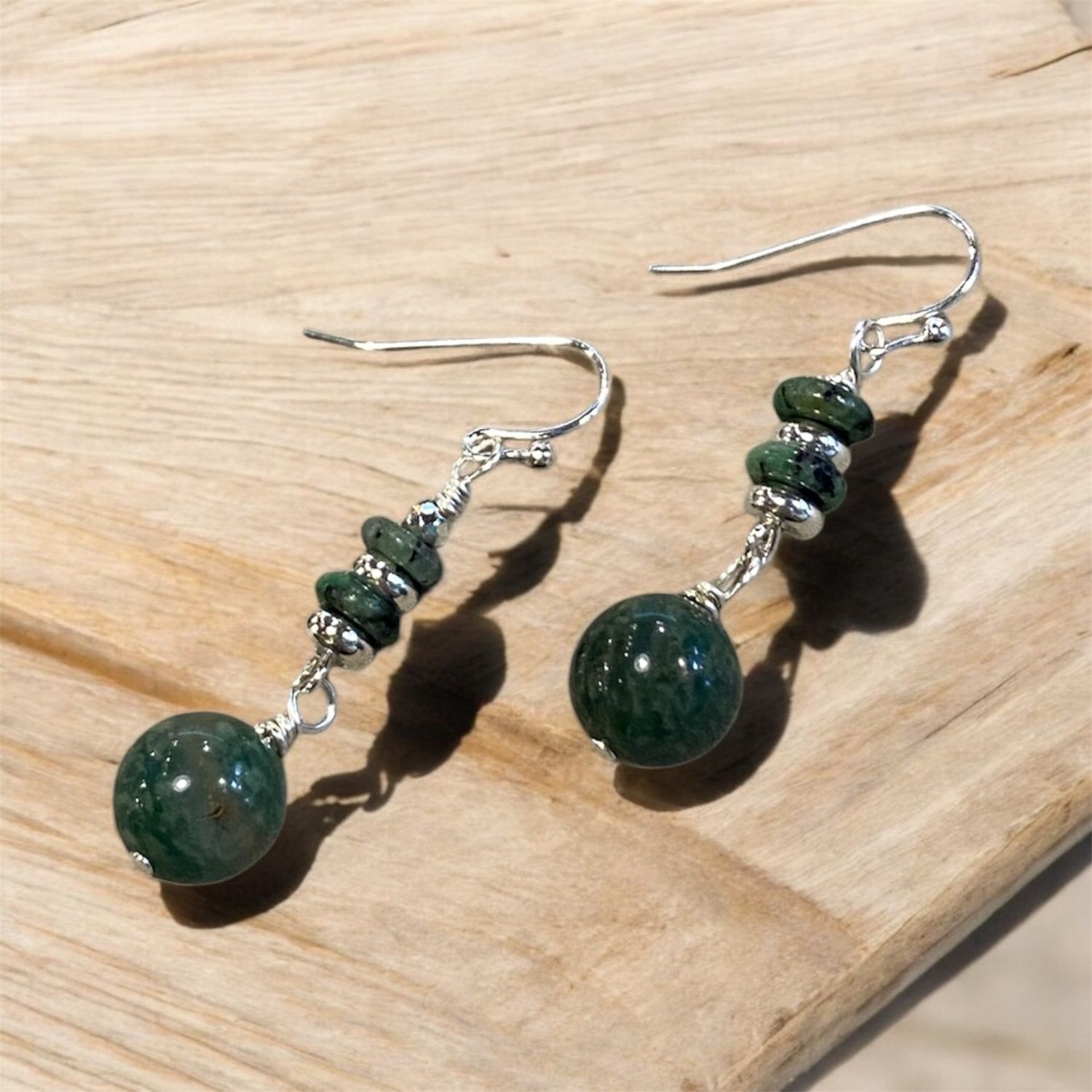 Very Visser Earring African Turquoise Bead on Two-Stack Silver Heishi + Turquoise