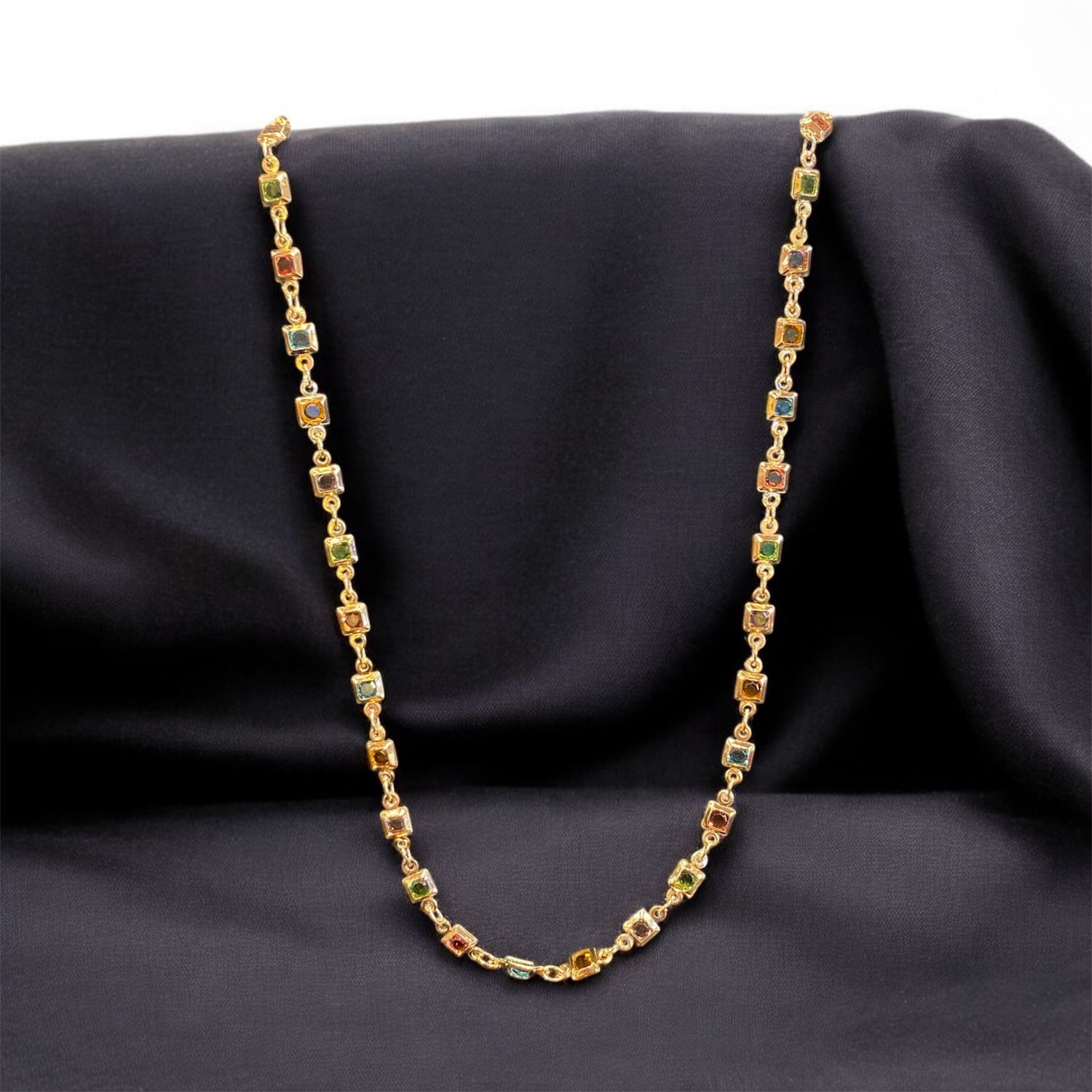 Very Visser Gold Necklace Multicolor Glass Mini Squares