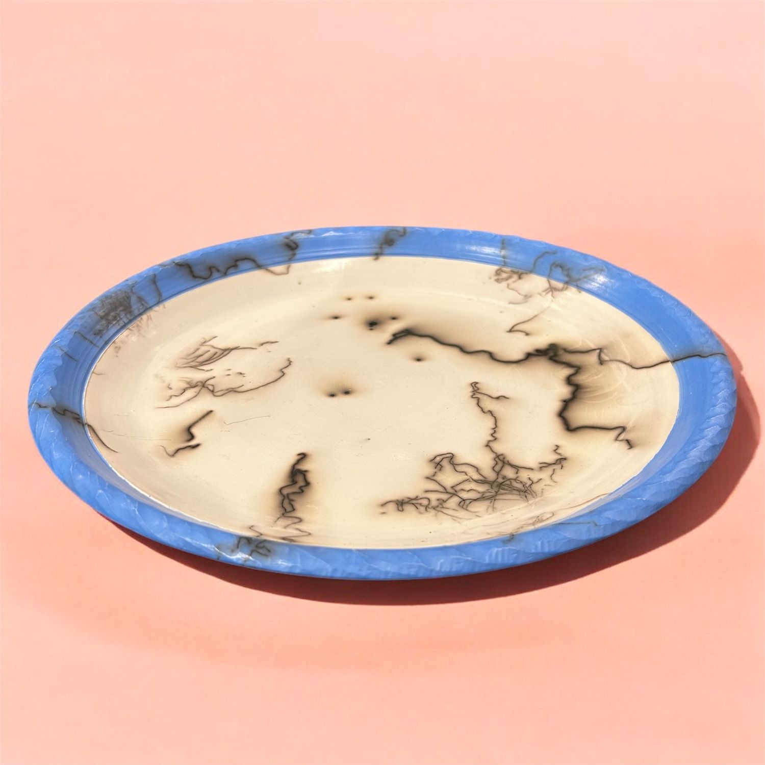 Ponticello Horse Hair Pottery Platter W/Light Bue Trim