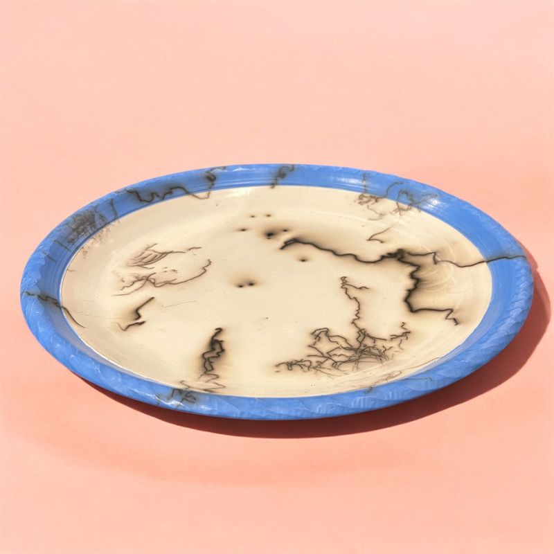 Ponticello Horse Hair Pottery Platter W/Light Bue Trim