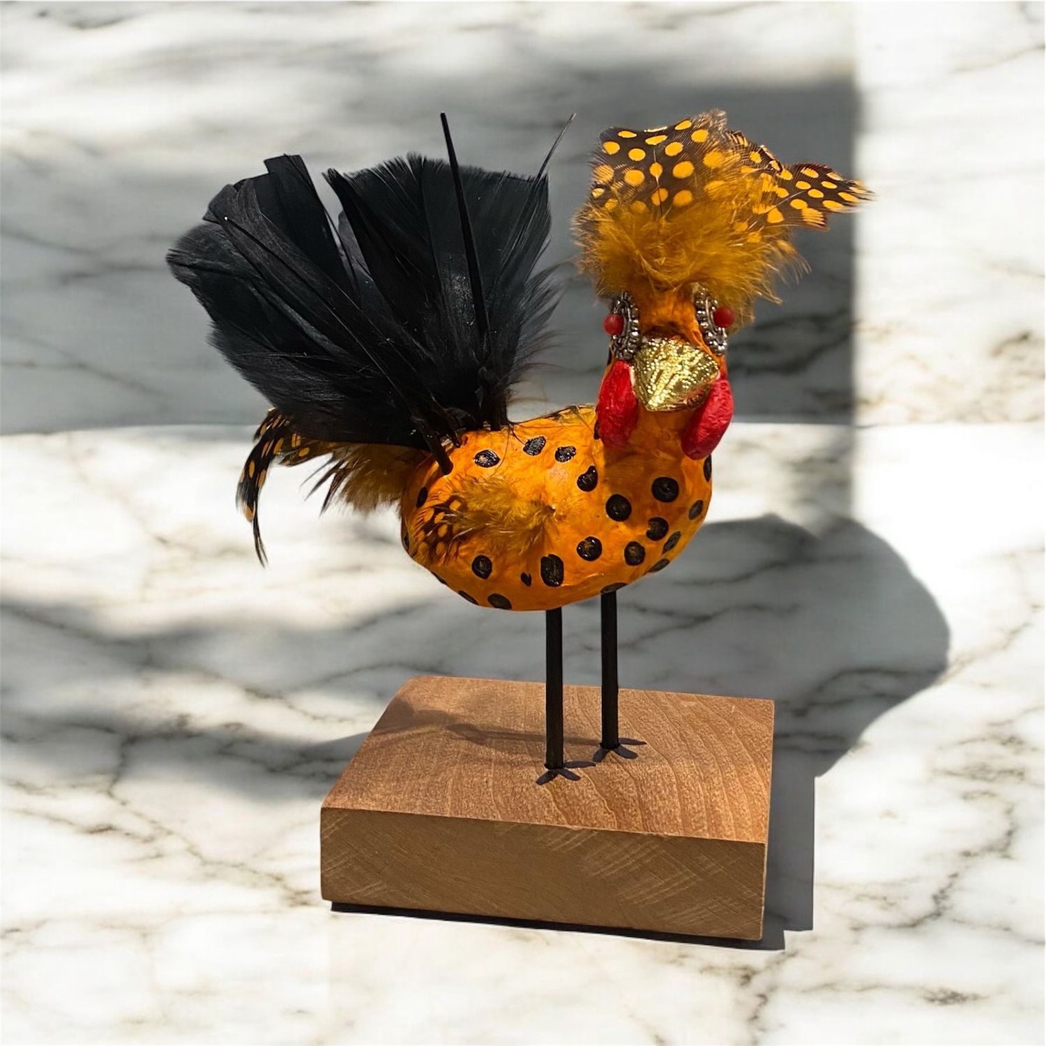 White Orange Chicken w/ Black Spots &amp; Feathers