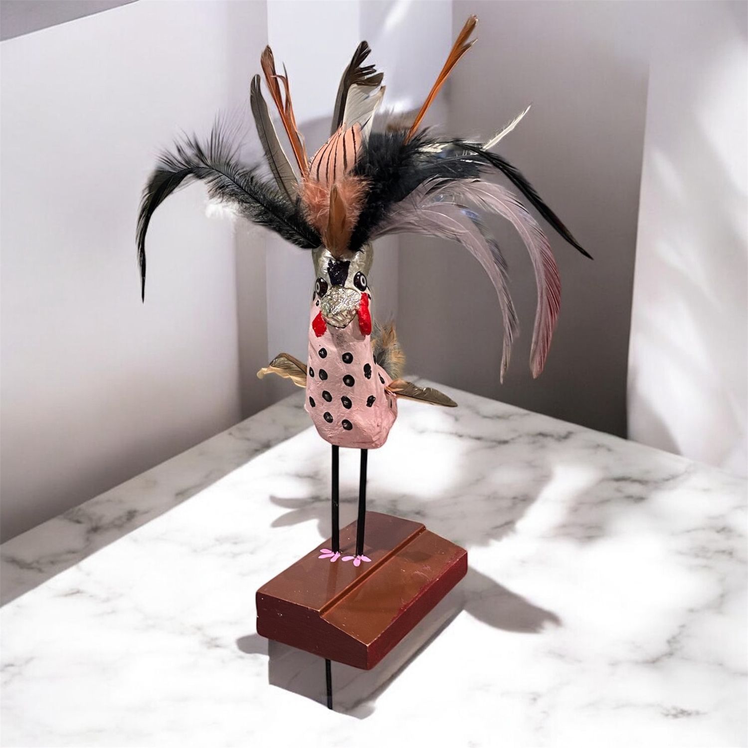 White Pink Chicken w/ Large Feathered Crown