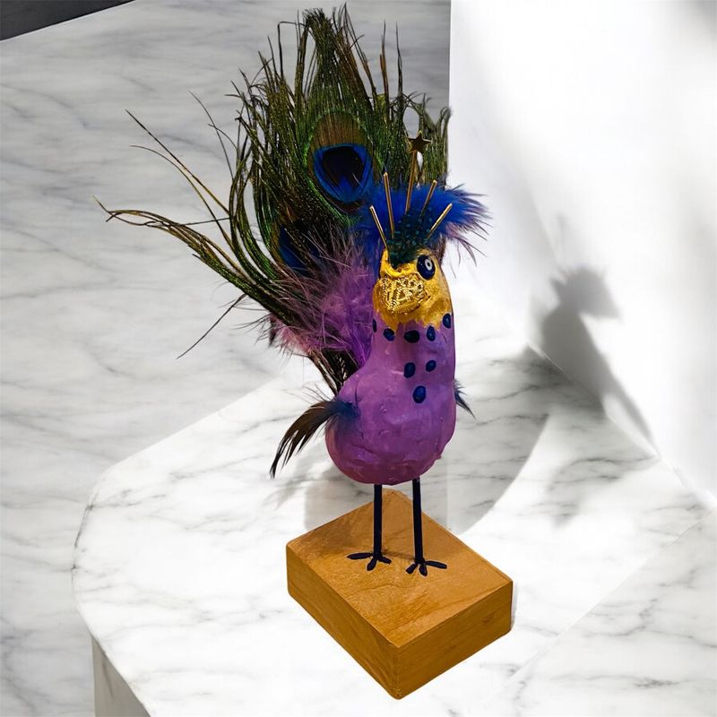 White Purple Chicken w/ Peacock Feathers