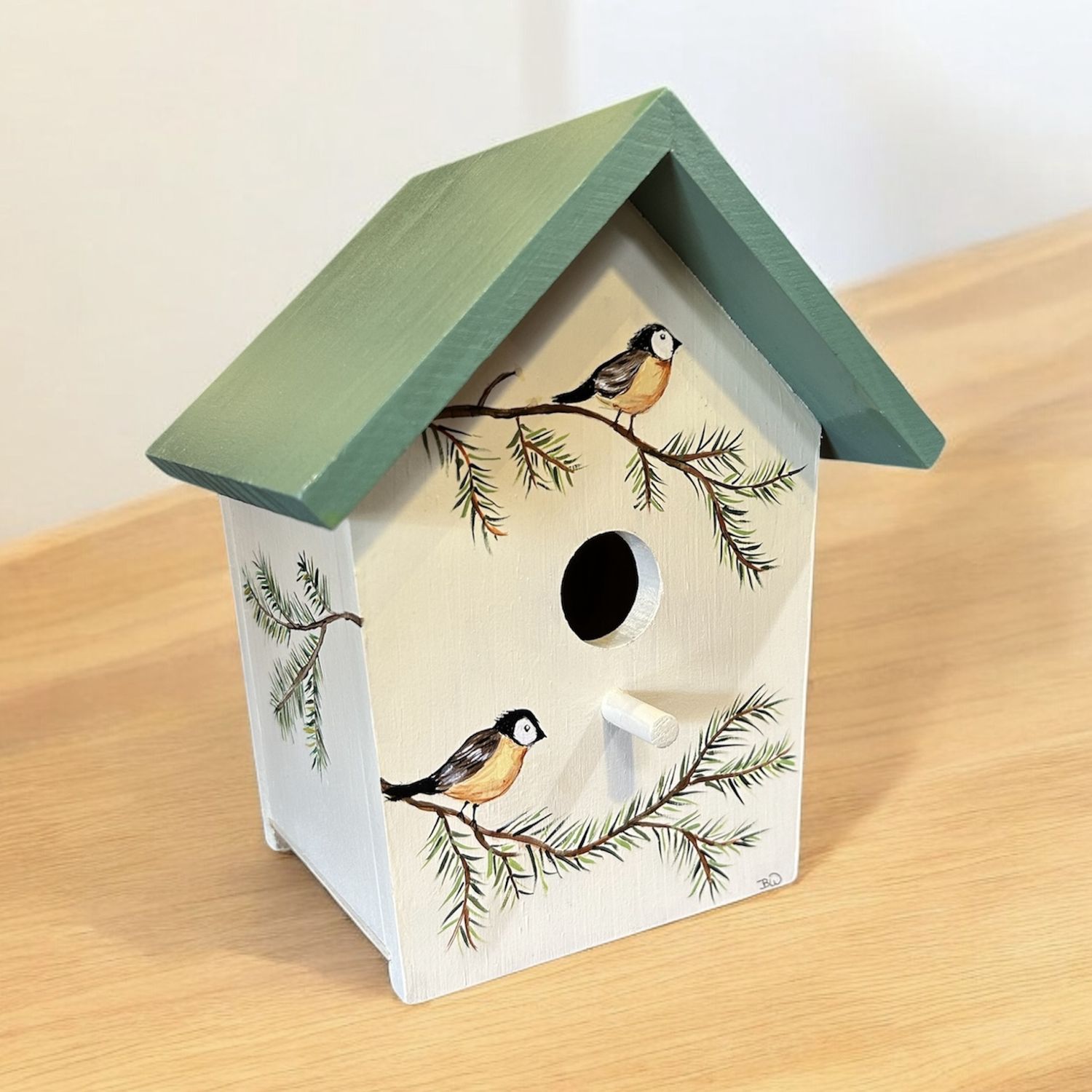Wilson Birdhouse Green/Tan w/ Chickadees 2