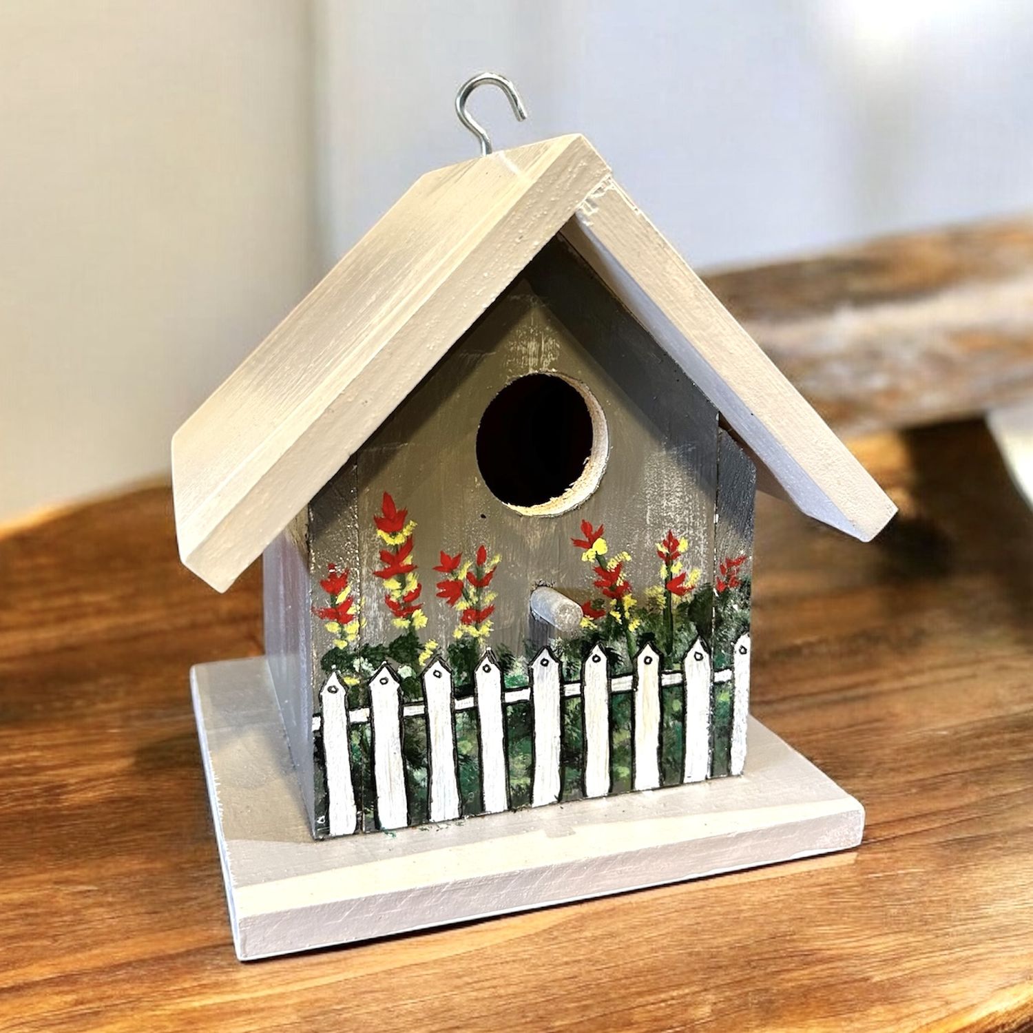 Wilson Birdhouse White Fence w/ Red &amp; Yellow Flowers