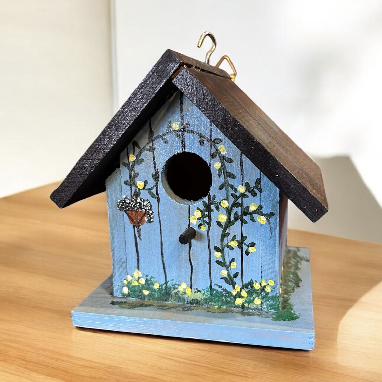 Wilson Birdhouse Blue w/ Yellow Flowered Vines