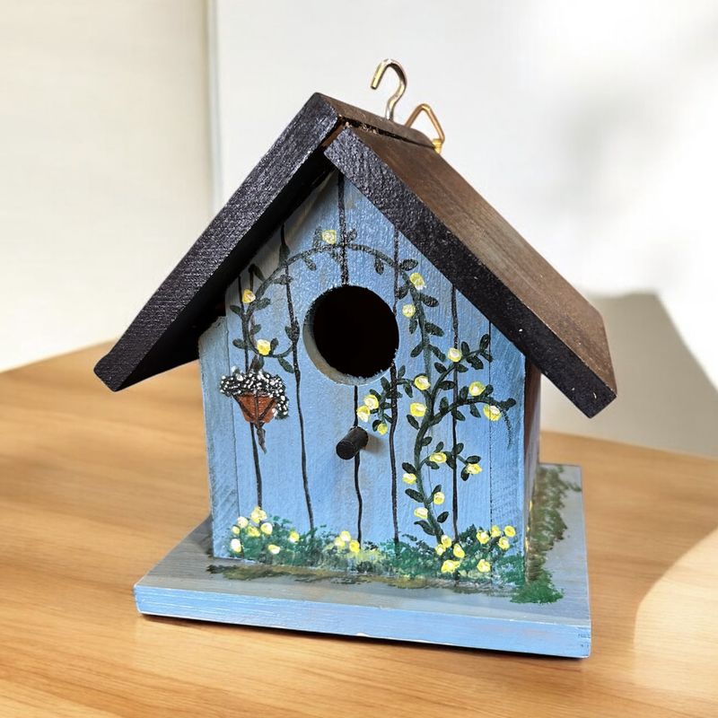 Wilson Birdhouse Blue w/ Yellow Flowered Vines