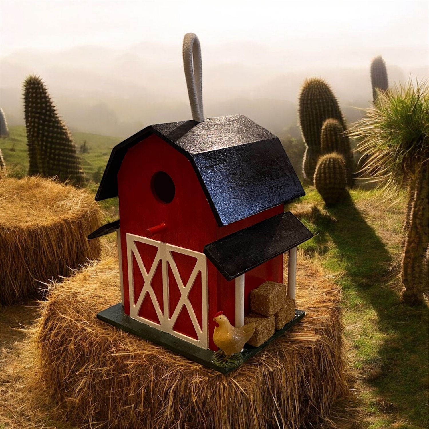 Wilson Birdhouse Red Barn w/ Chickens