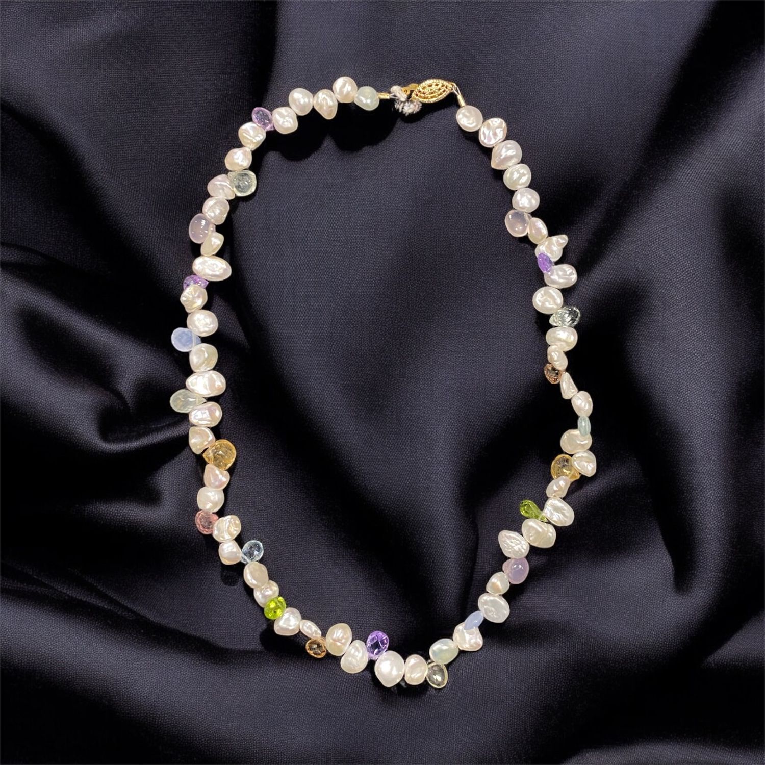 Trueworthy Necklace Keshi Pearls with Mixed Gemstones
