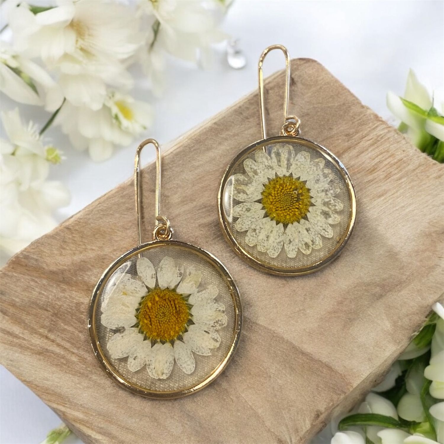 Sunshine Earrings Large Flower Resin Filled