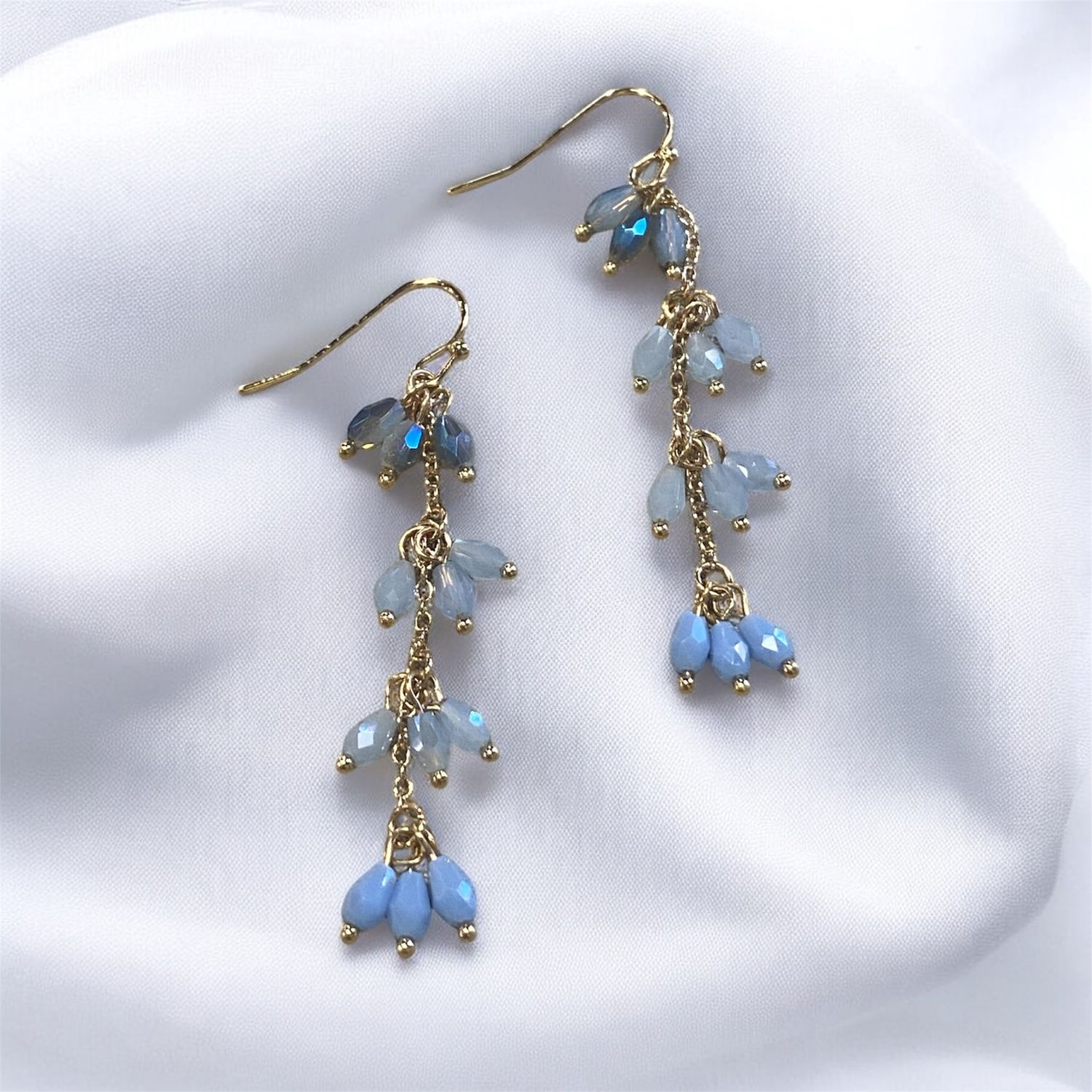 Sunshine Earrings Brass Dangle Blue Beads