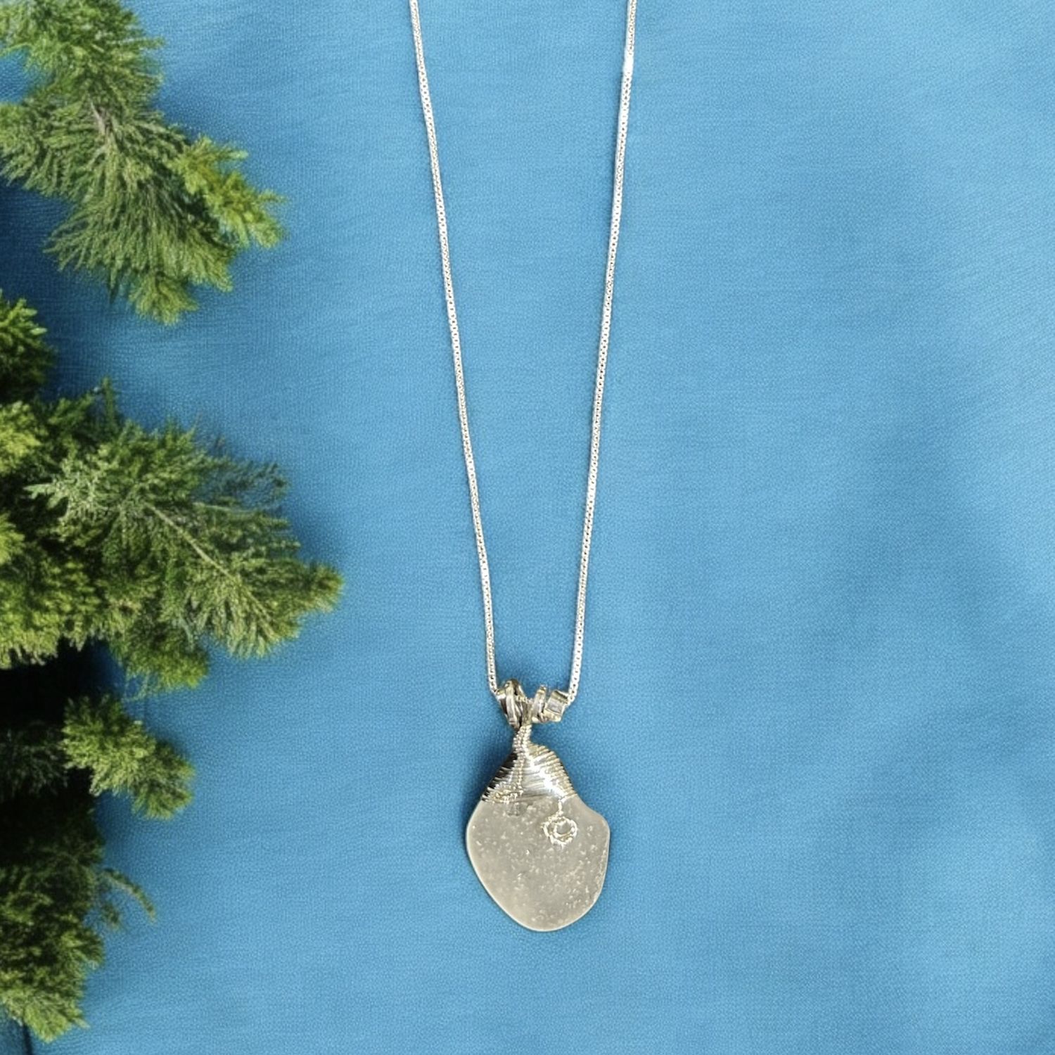 Blue Quarry Necklace Wrapped Beach Glass