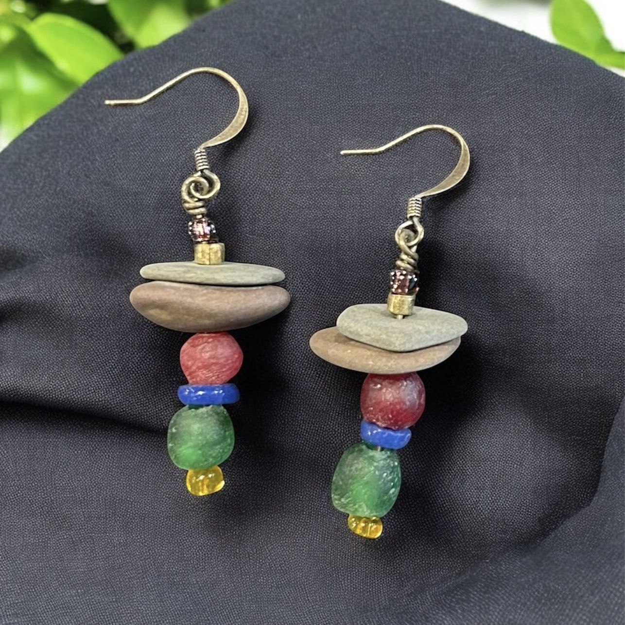 BQO Earrings Finger Lakes Beach Stones and Beads