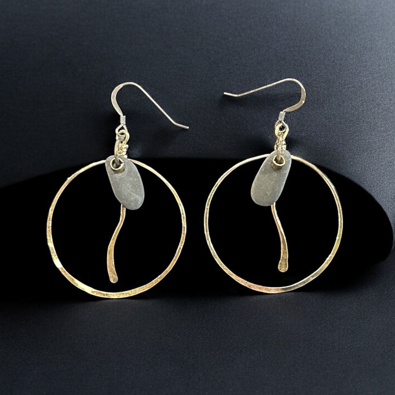 Blue Quarry Earrings Hoop w/Single Lake Shape Medium