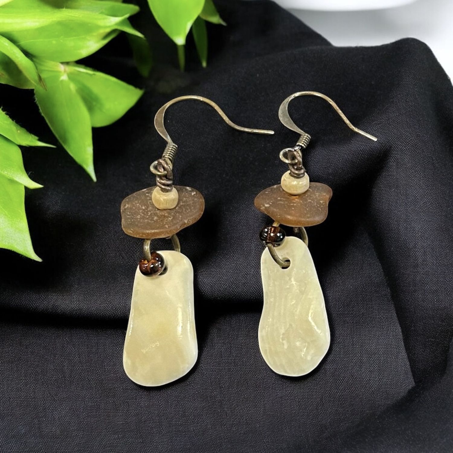 BQO Earrings Finger Lakes Beach Glass and Outer Banks Beach Shell