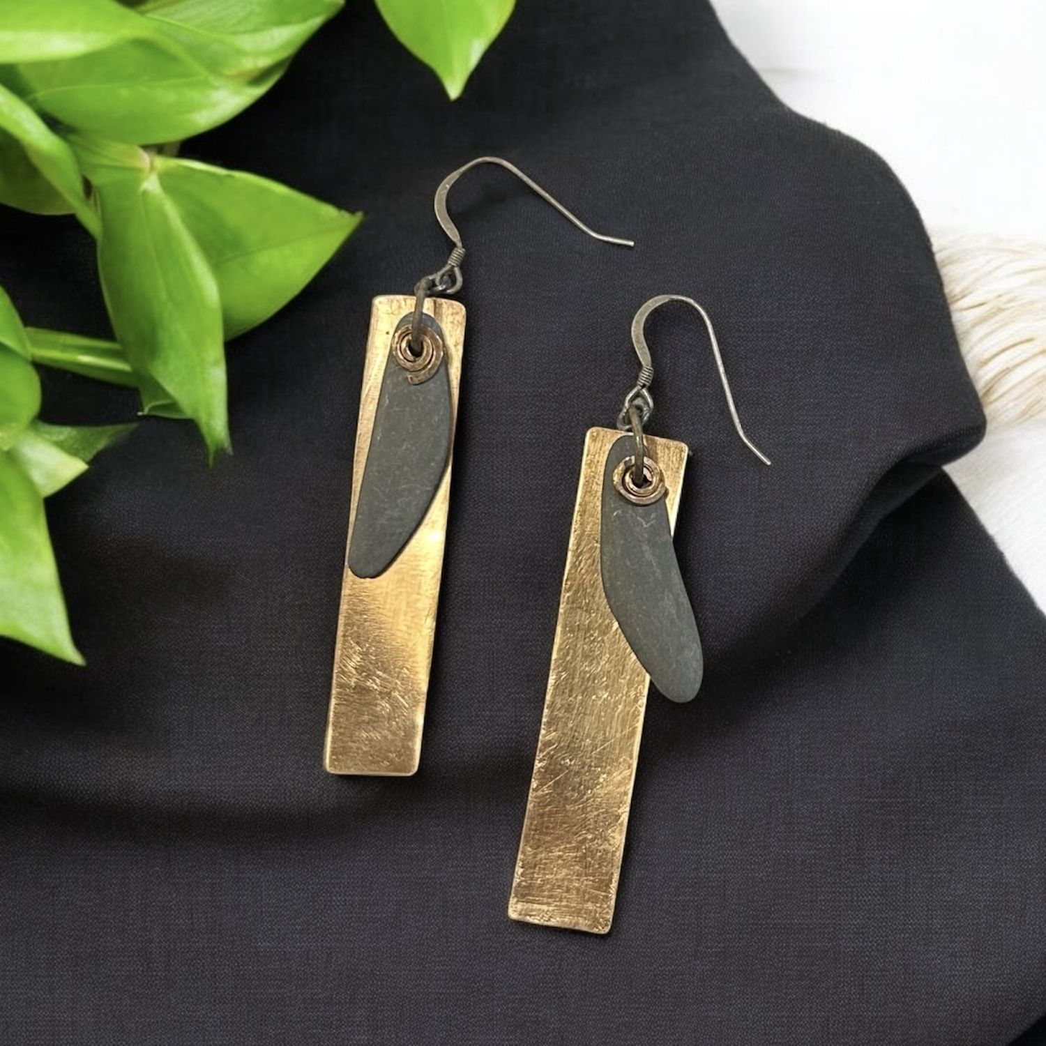 Blue Quarry Earrings Long Copper Rectangle