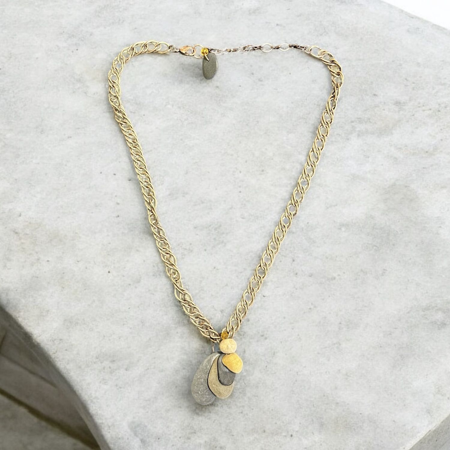 BQO Necklace Finger Lakes Beach Stone Bronze Chain