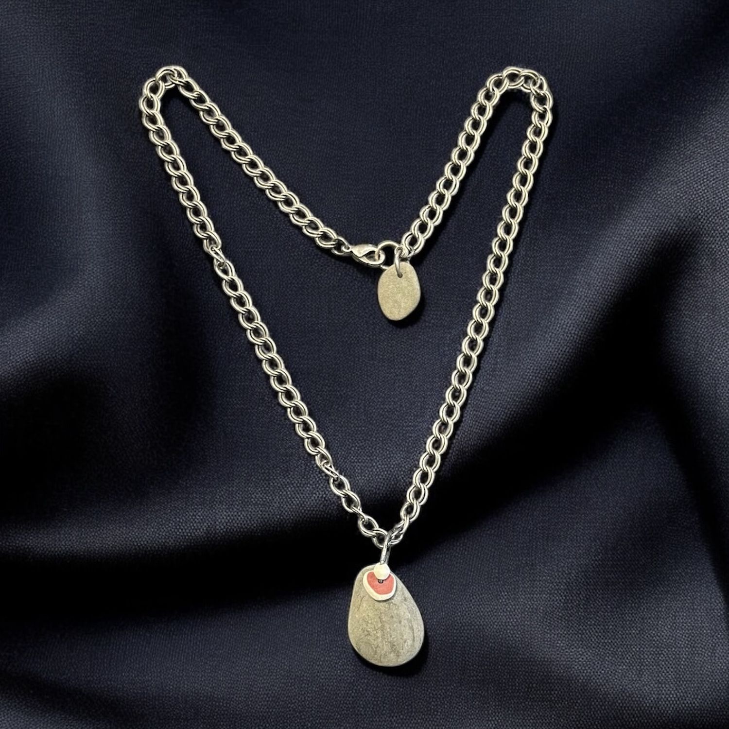 BQO Pendant Finger Lakes Beach tone on Oxidized Silver Chain