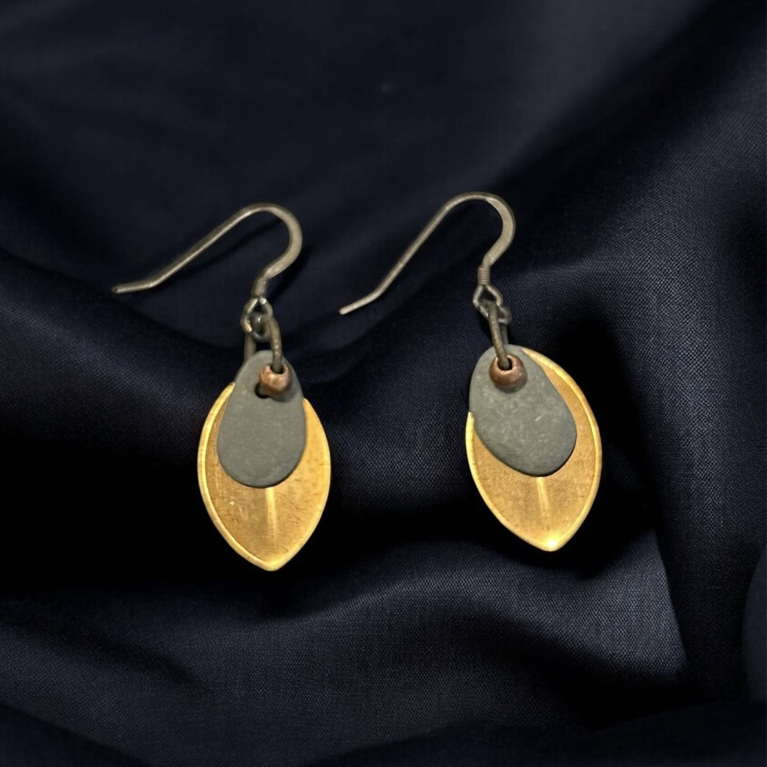 Blue Quarry Earrings Leaf Bronze