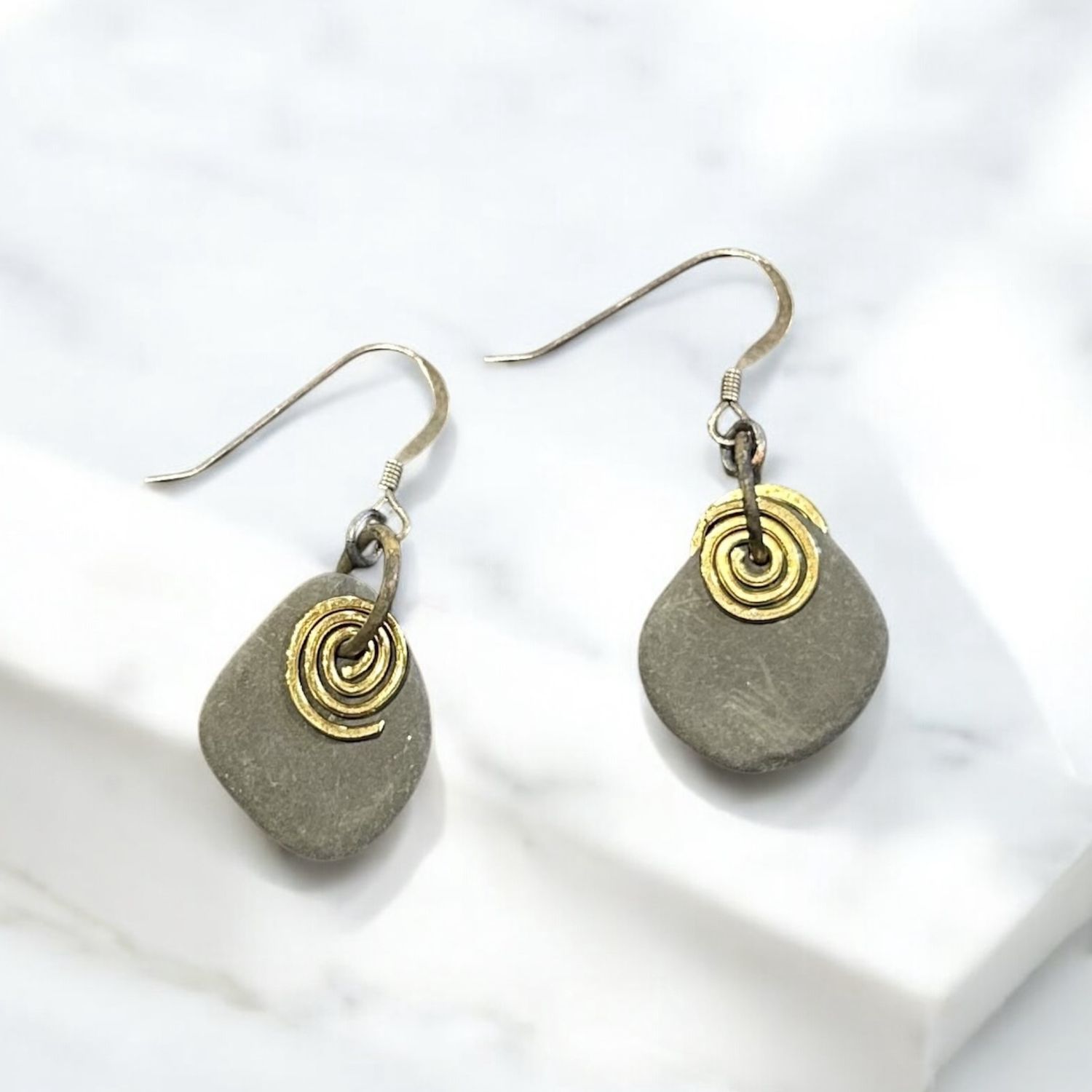 Blue Quarry Earring Simple Spiral Large Brass